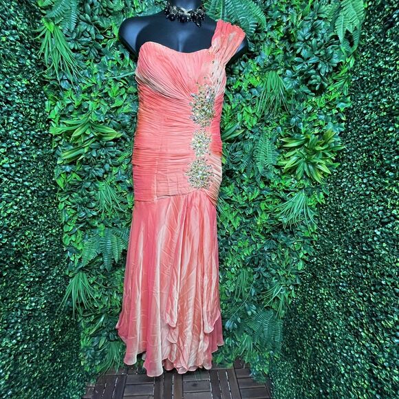 MAY QUEEN Dress Women 12 Orange Formal Mermaid Layered Hem Pleated Stoned 1650 - Picture 8 of 13